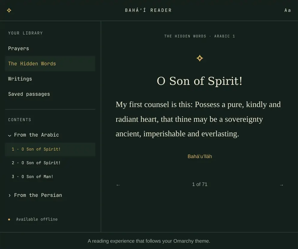 Bahá’í Reader open to the first of the Hidden Words
